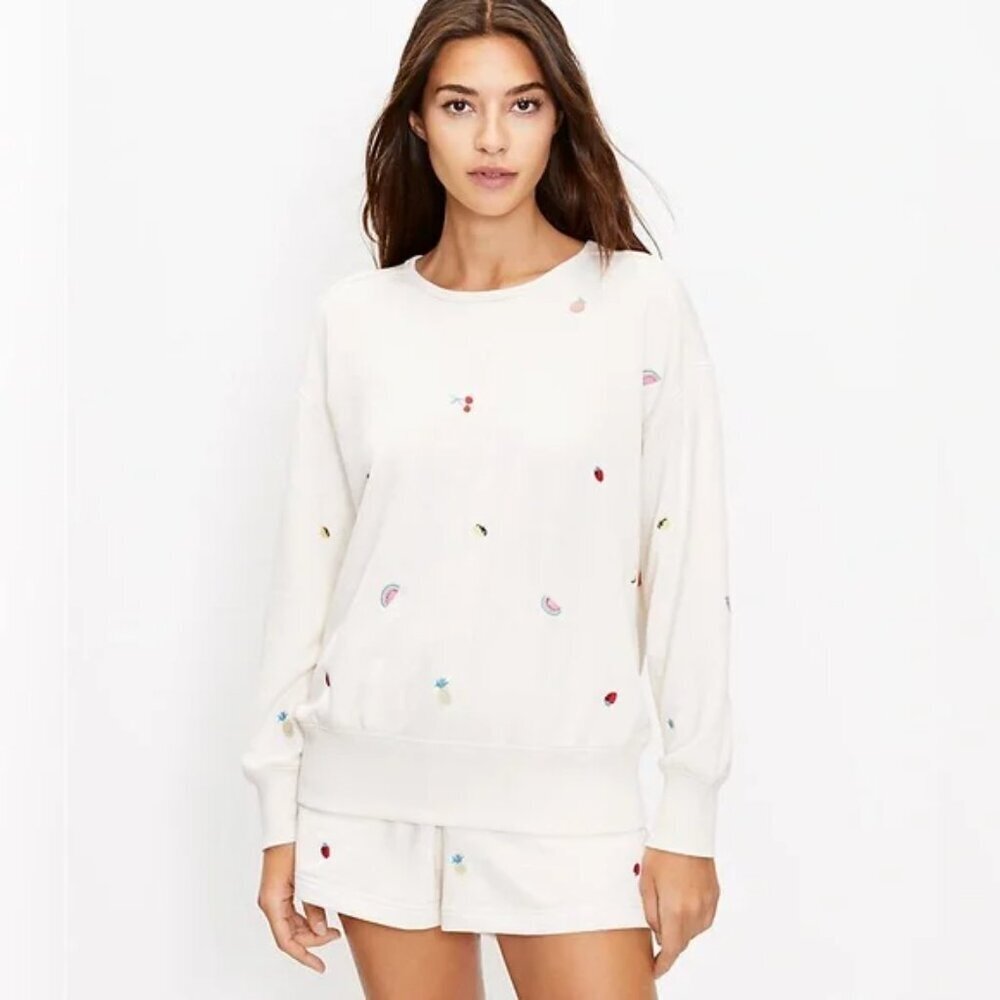 Lou & Grey Fruit Embroidered Print Sweatshirt